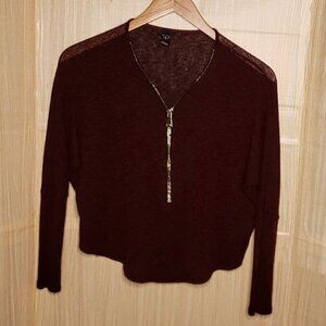 Windsor Womens Red Black Textured Dolman Sleeve Lightweight Sweater XS